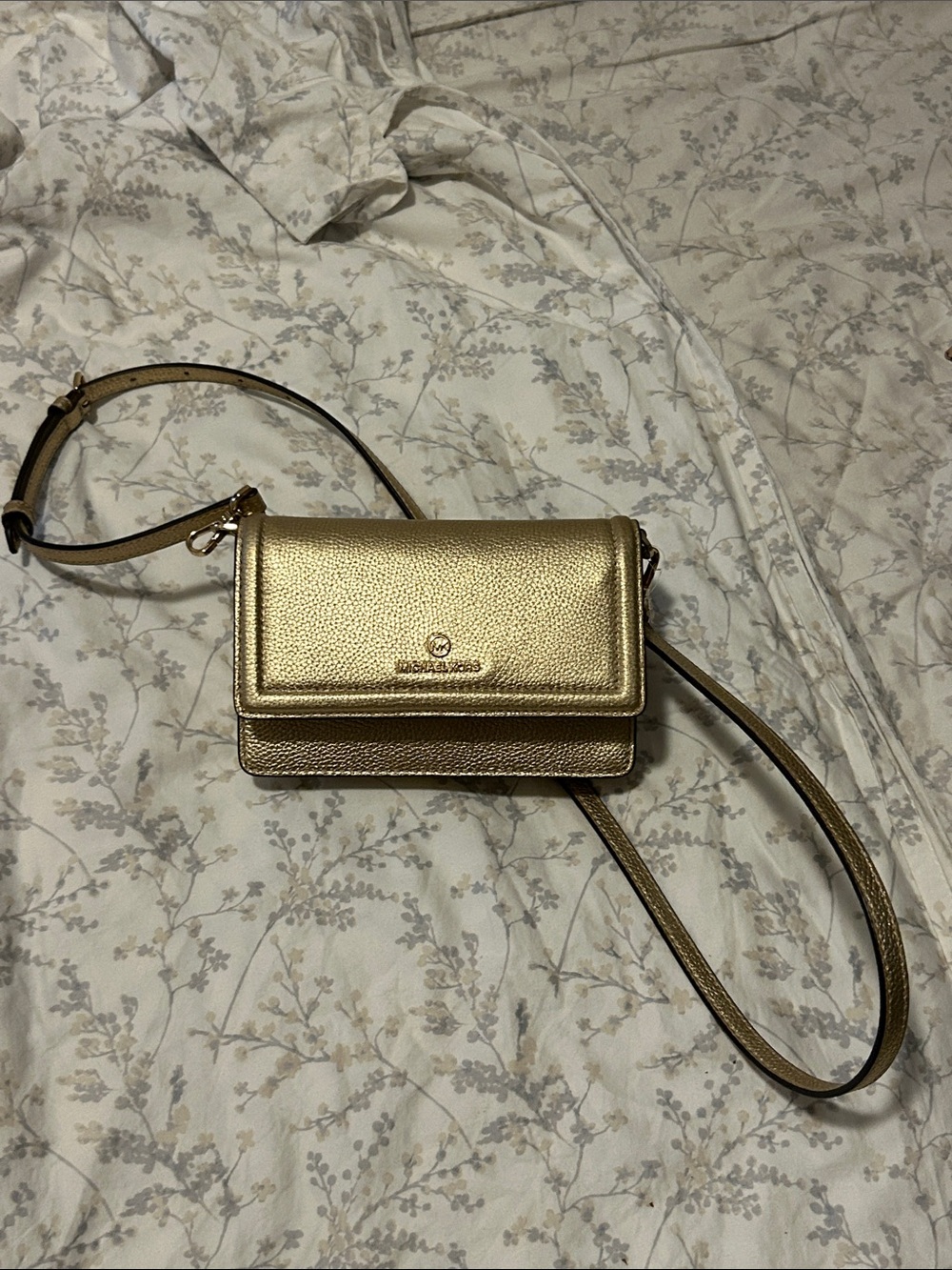 Michael Kors Metallic Gold Pebbled Leather Crossbody